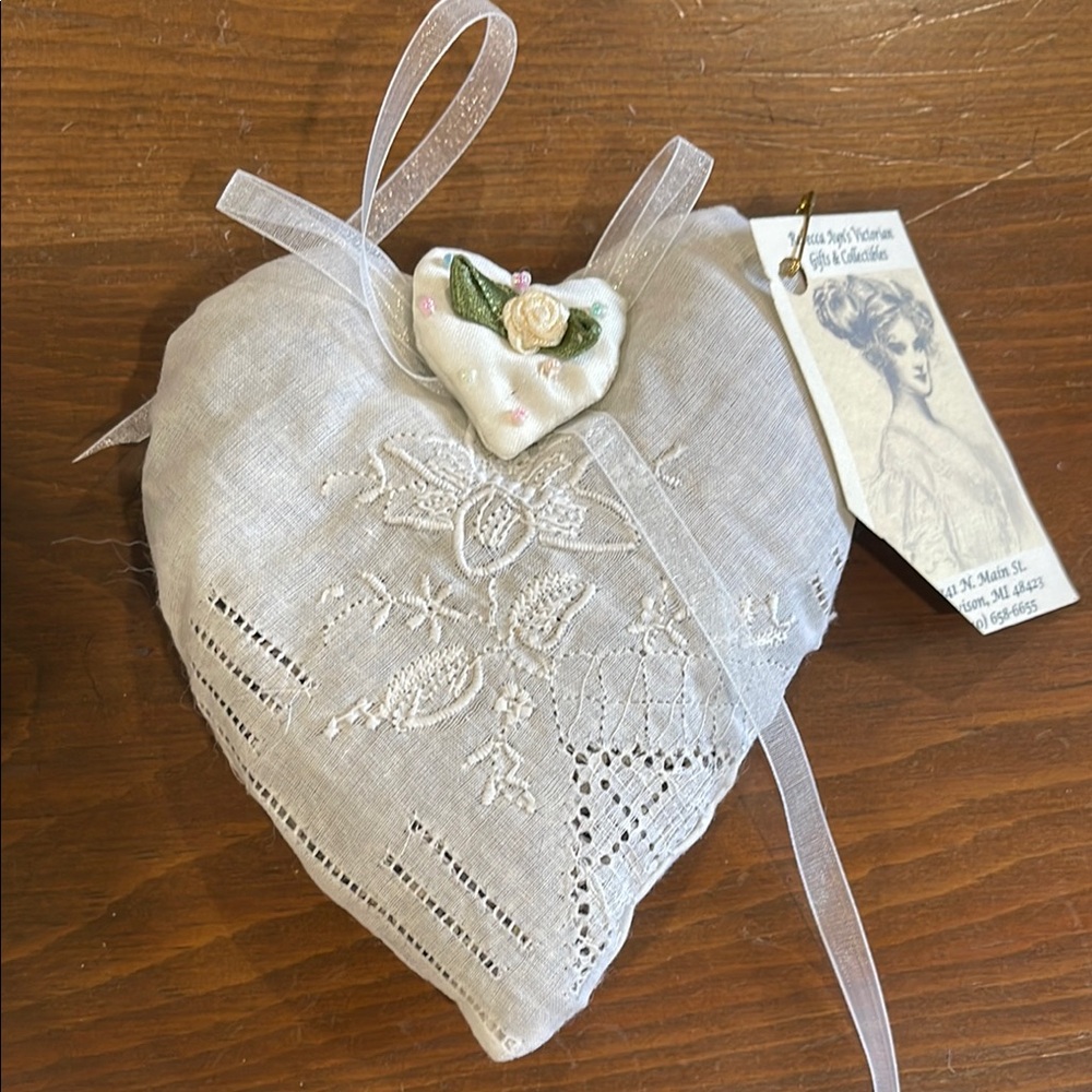 Elegant White Heart-Shaped antique lavender sash.